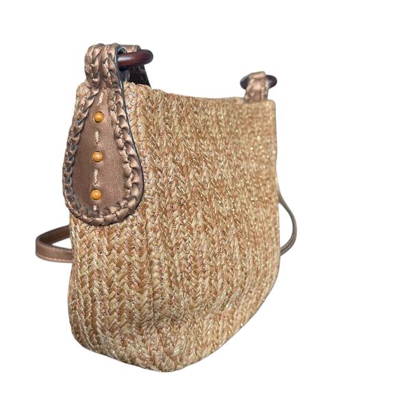 Fossil Brown Woven Metallic Bronze Leather Crossbody Bag Y2K Vintage - Picture 2 of 8